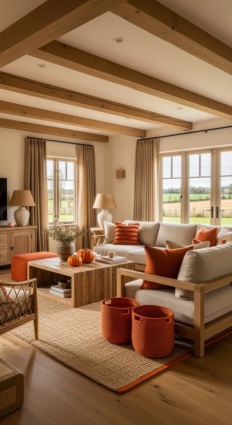 rustic beige with pumpkin orange