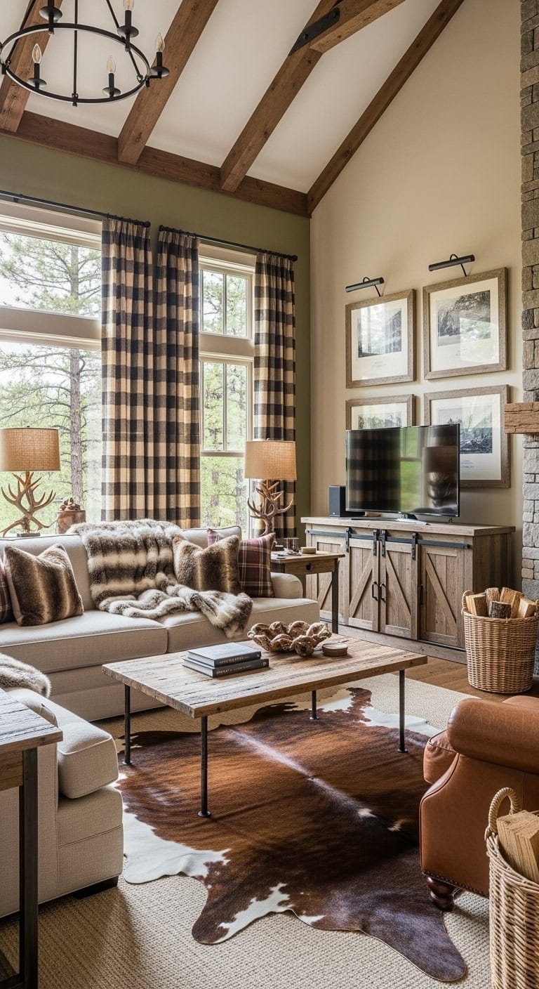 rustic cowhide faux fur lodge