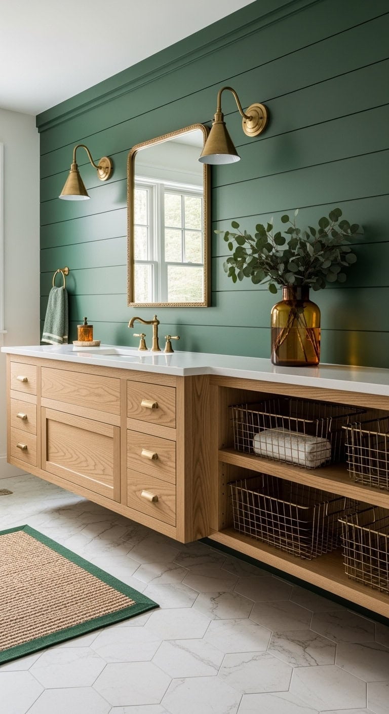 rustic hunter green luxe bathroom