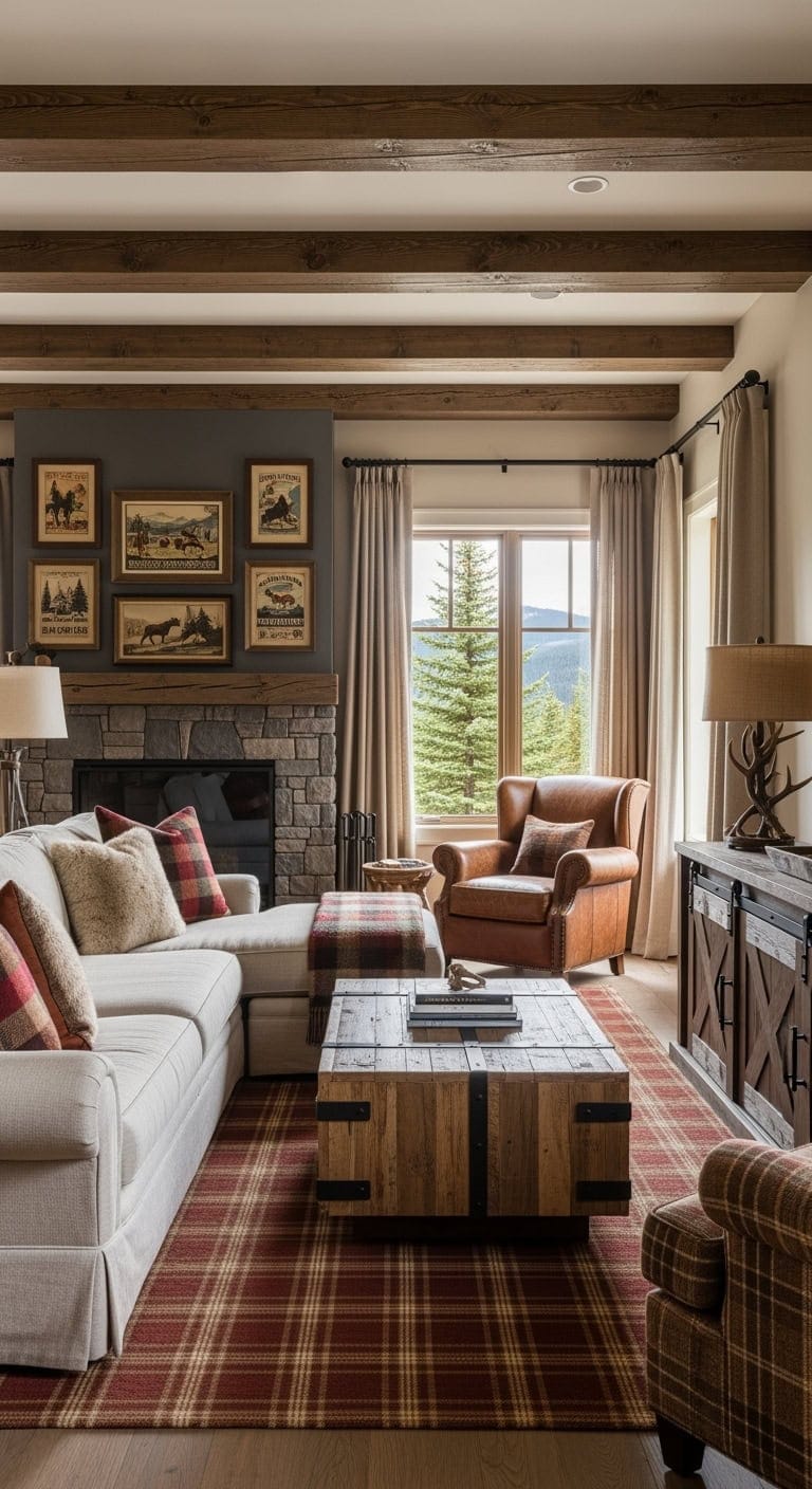 rustic plaid leather lodge