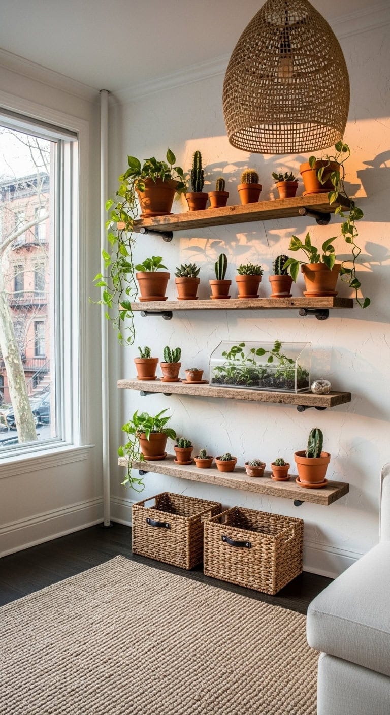 rustic reclaimed floating shelves