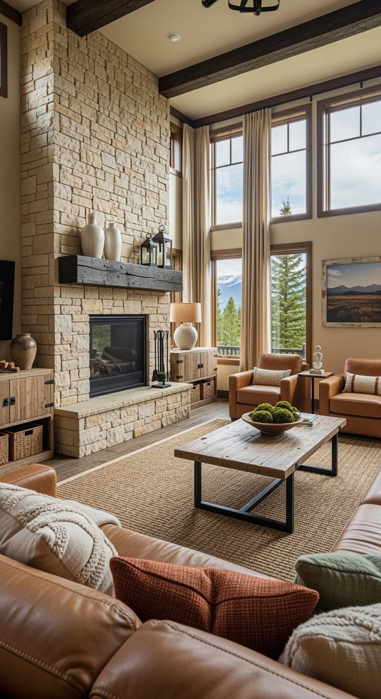 rustic stone fireplace retreat