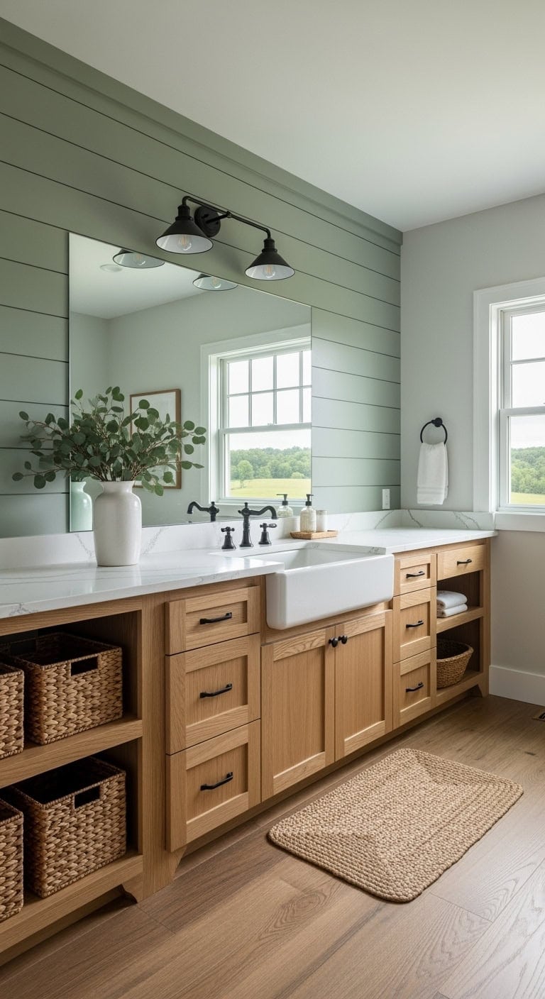 sage farmhouse shiplap bathroom
