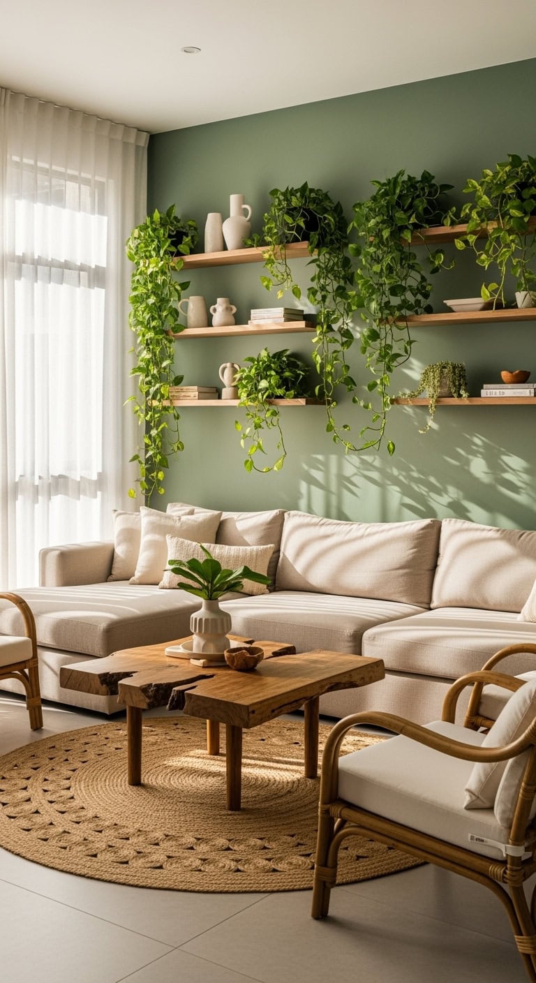 sage green and beige