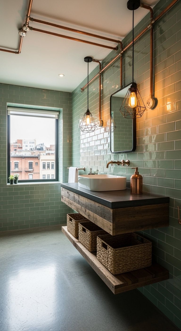 sage green industrial bathroom