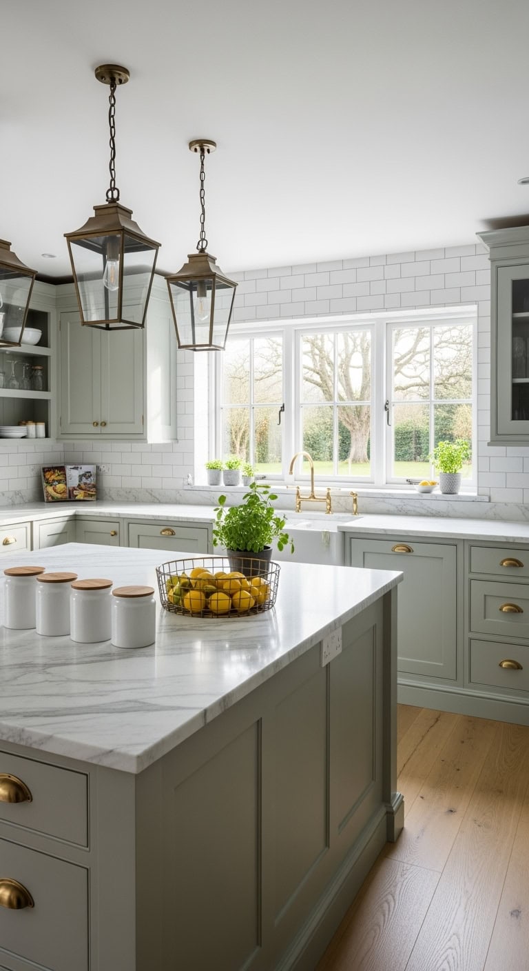 sage green marble kitchen