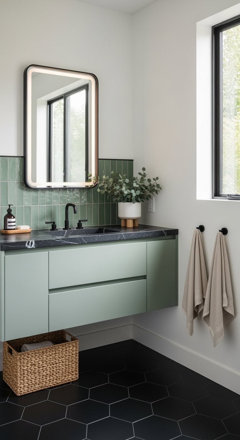 sage green minimalist bathroom