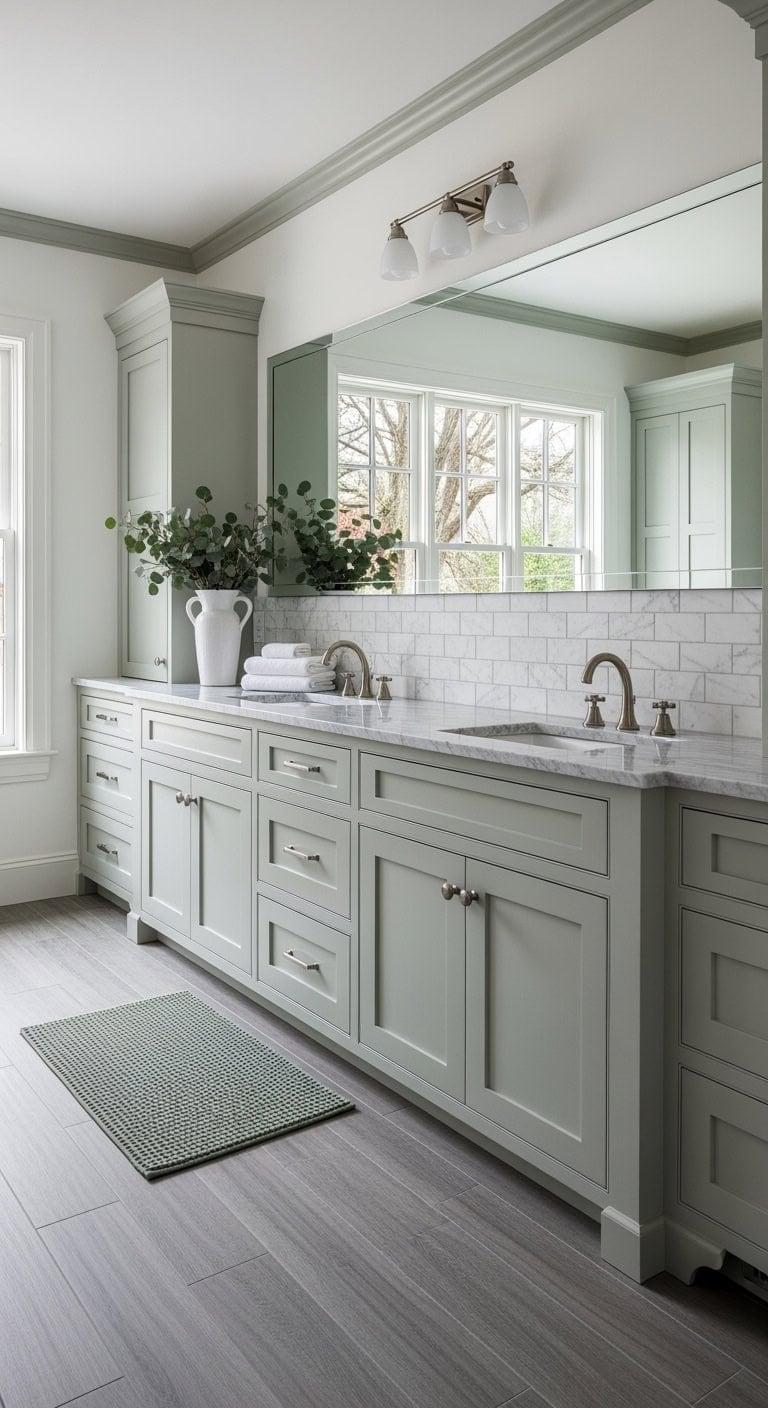 sage green transitional bathroom