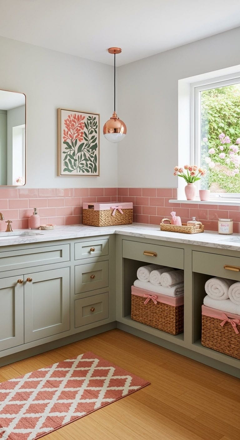 sage green with coral pink