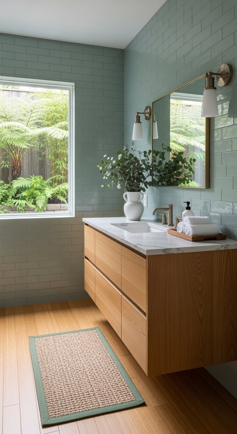 sage green wood vanity