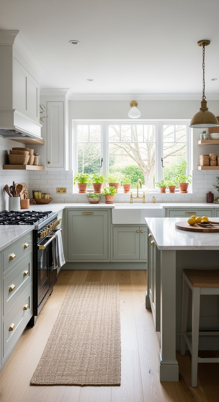 sage lower white upper cabinetry