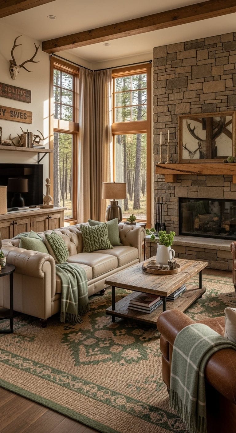 sage plaid rustic lodge elegance