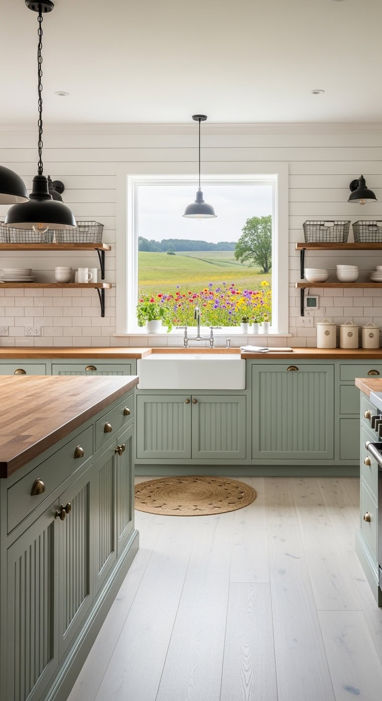 sage shiplap vintage kitchen