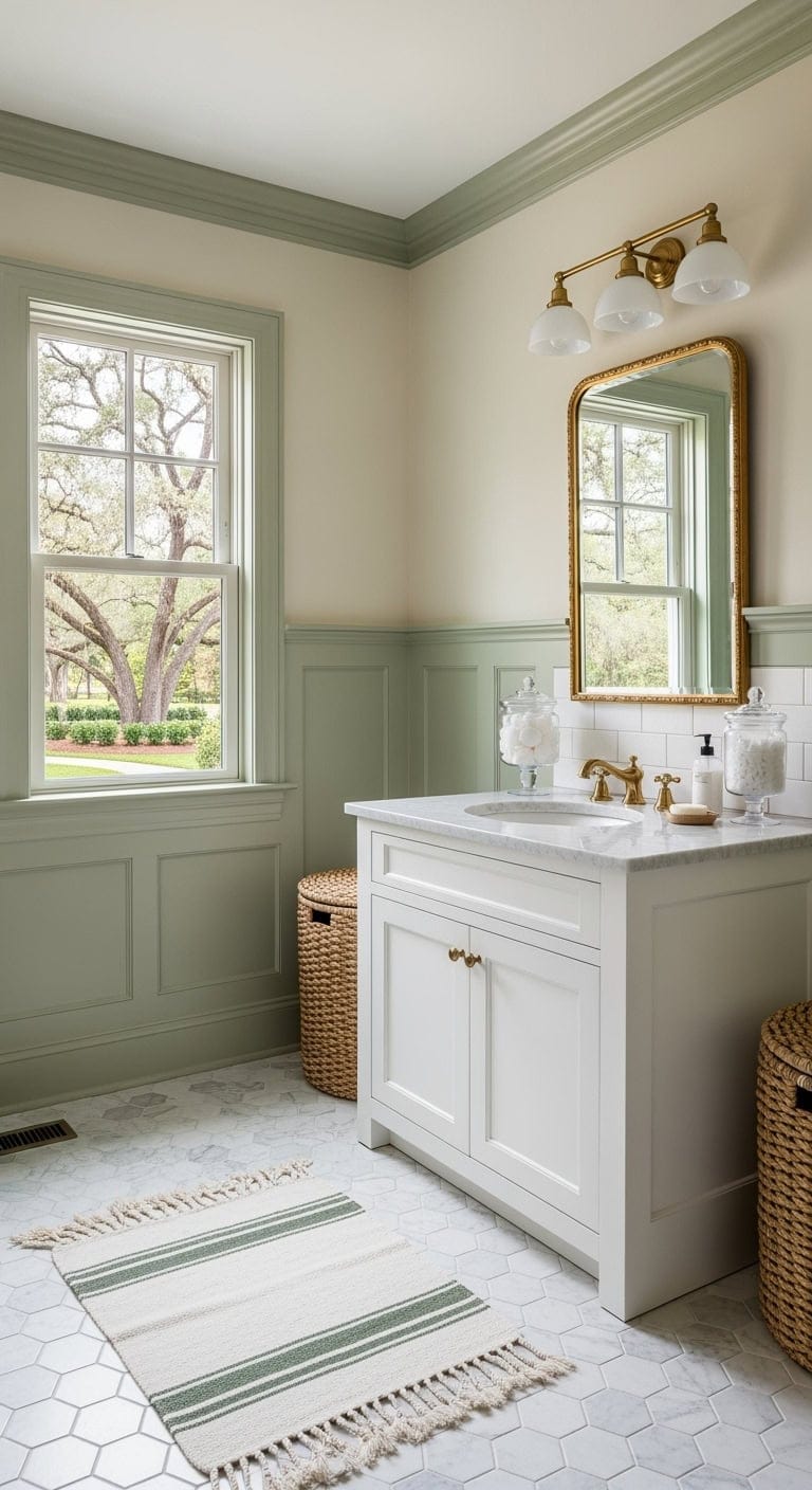 sage wainscoting cream walls