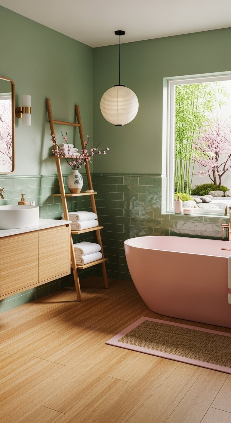 sakura pink matcha bathroom