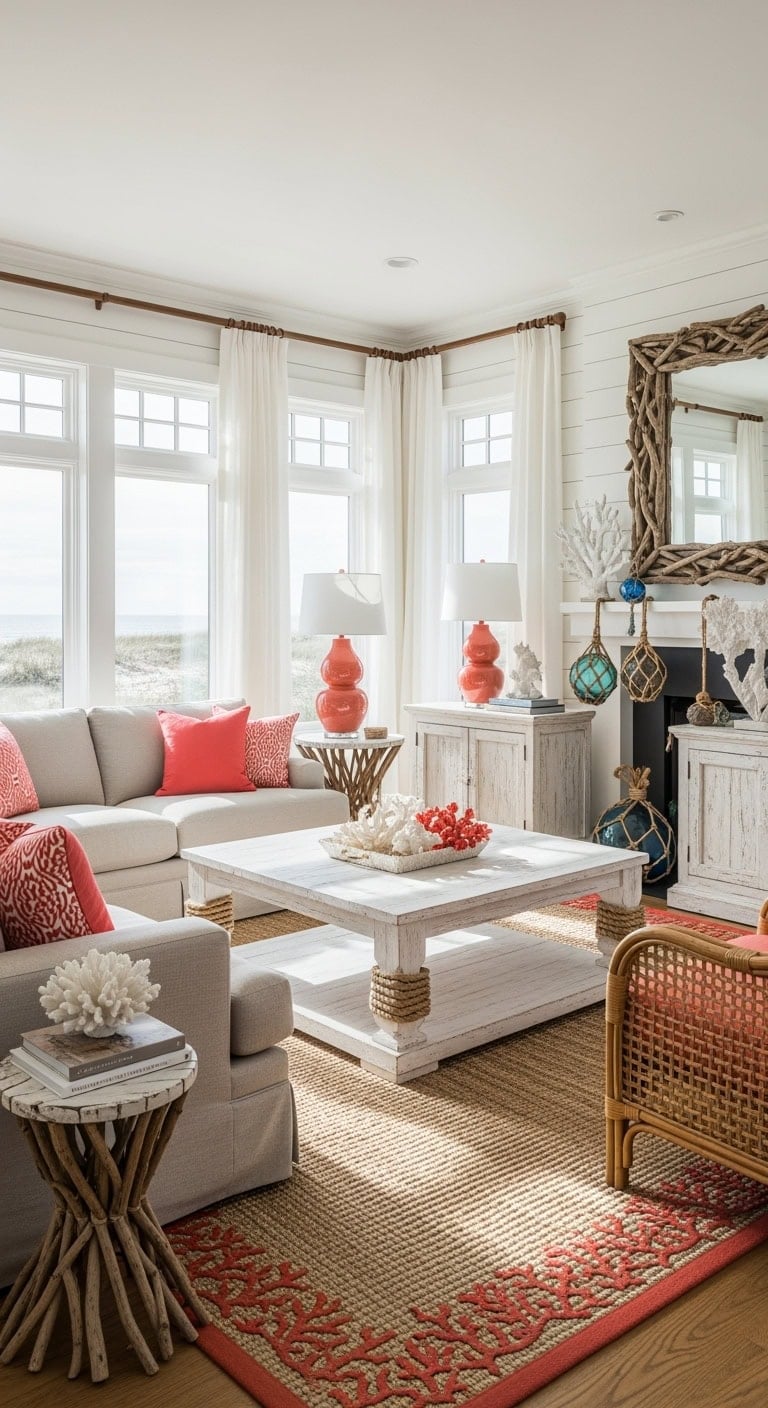 sandy beige coastal coral accents