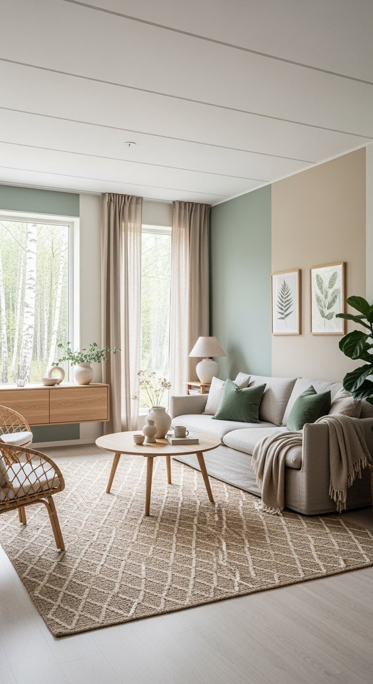 scandinavian sage minimalist living