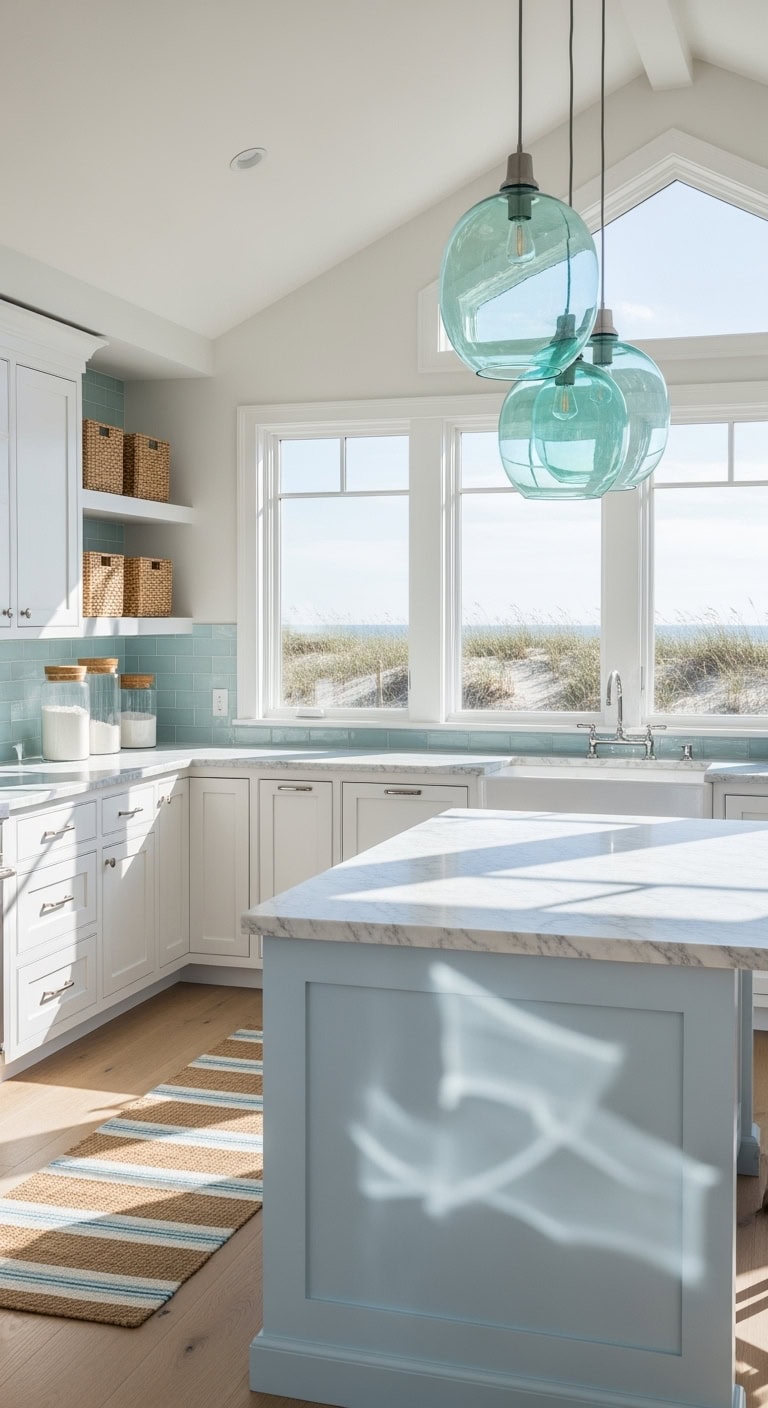 sea glass inspired kitchen lighting