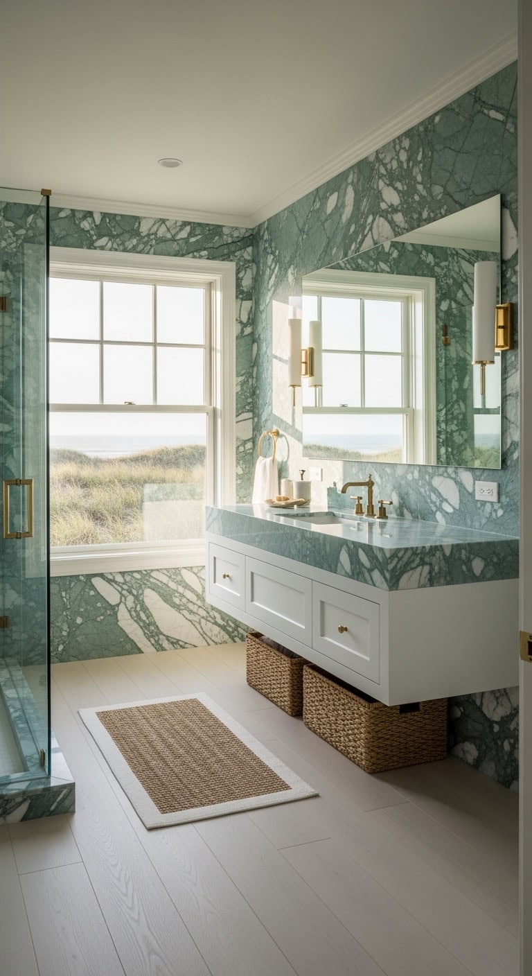 seafoam marble coastal bathroom retreat