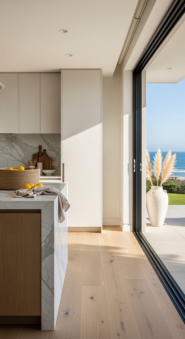 seaside kitchen with sliders