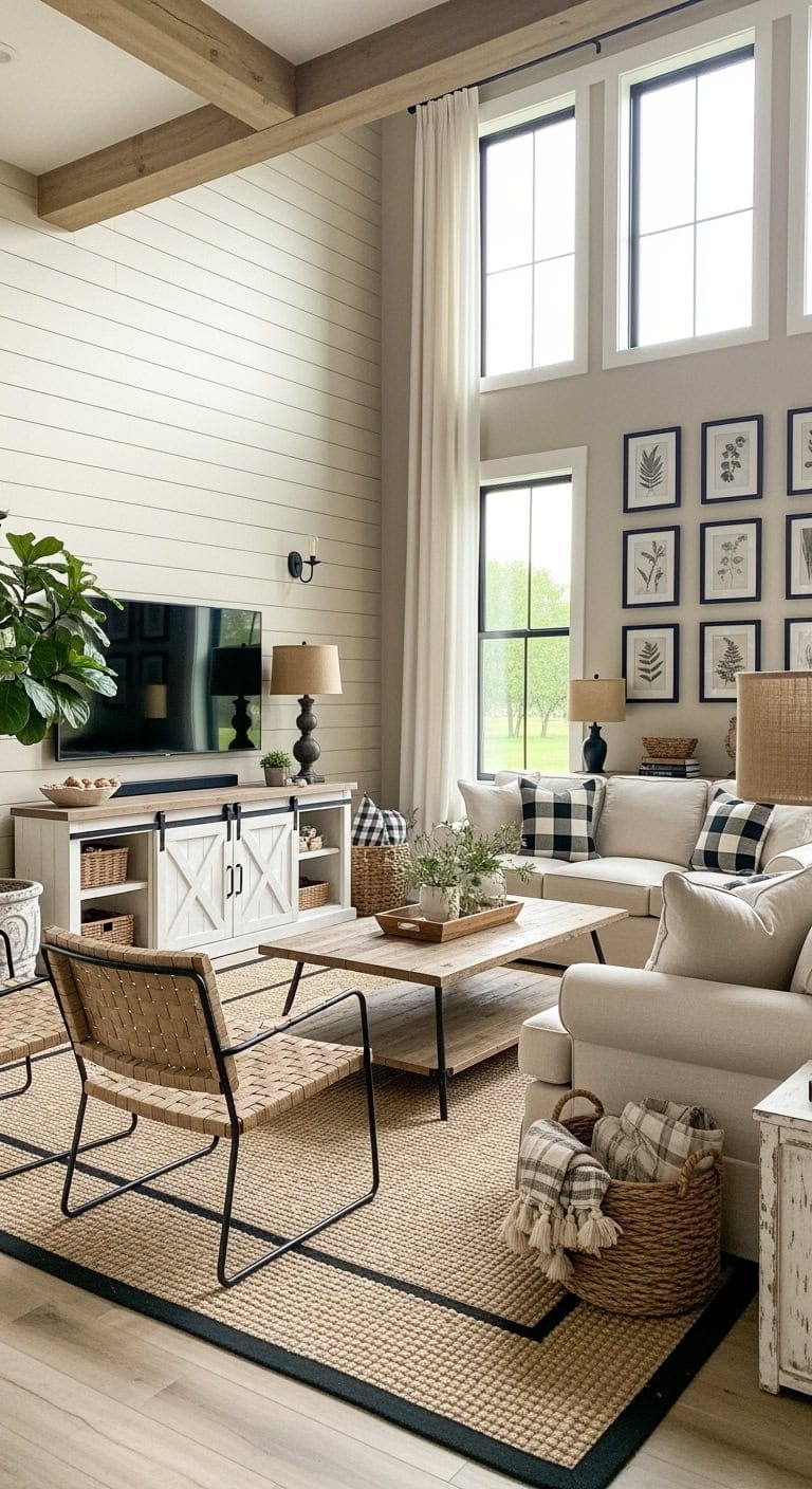 shiplap beige walls blackframes