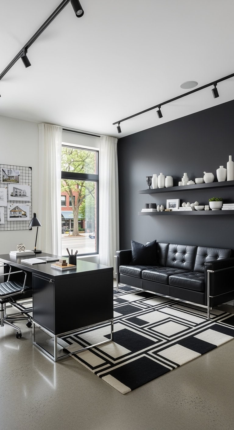 sleek all black professional workspace