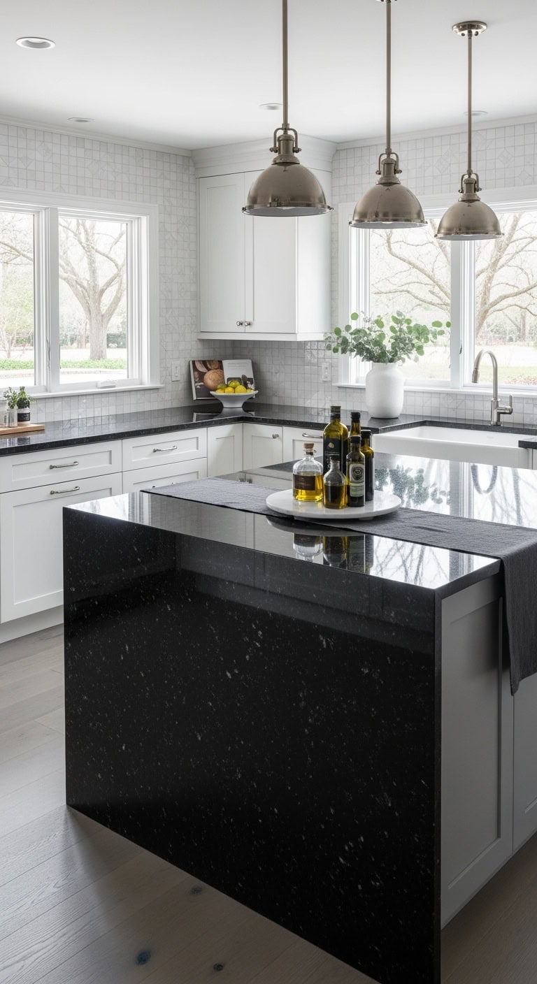 sleek black granite kitchen