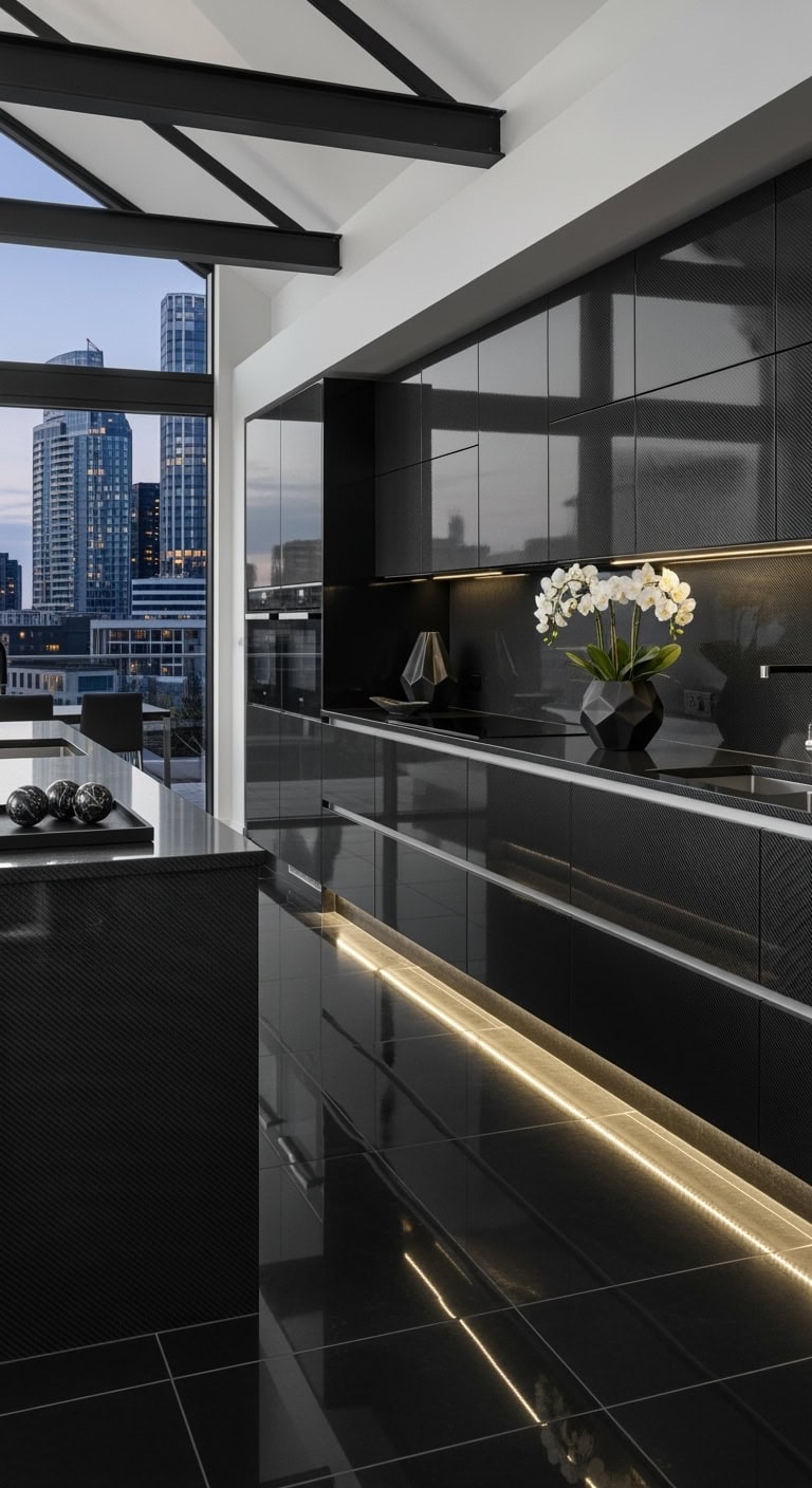 sleek carbon fiber luxury kitchen