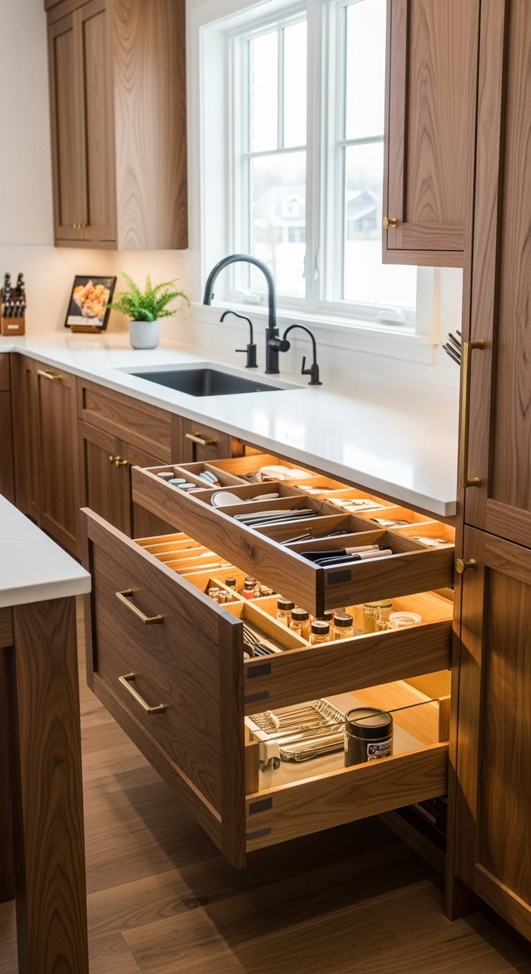 sleek contemporary walnut kitchen designs