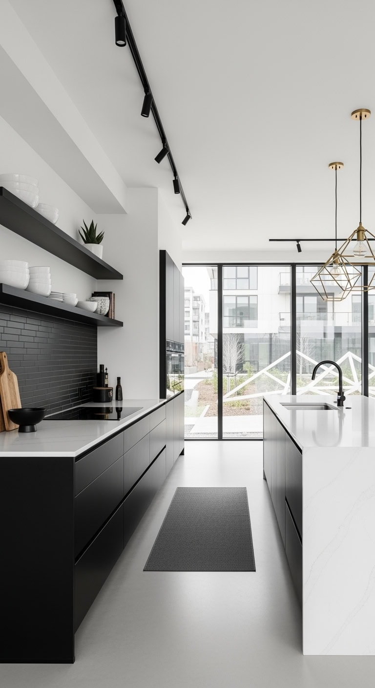 sleek handle free black kitchen