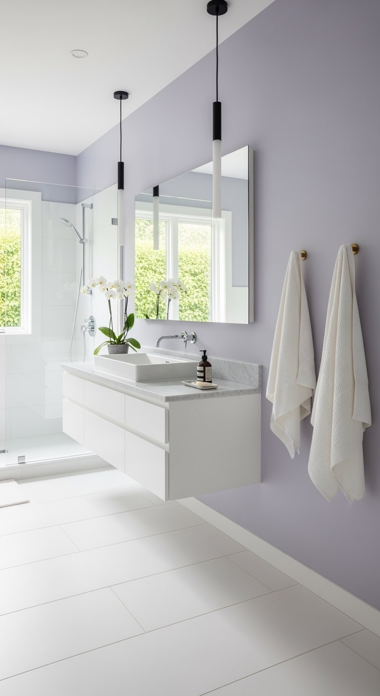 sleek lilac minimalist bathroom