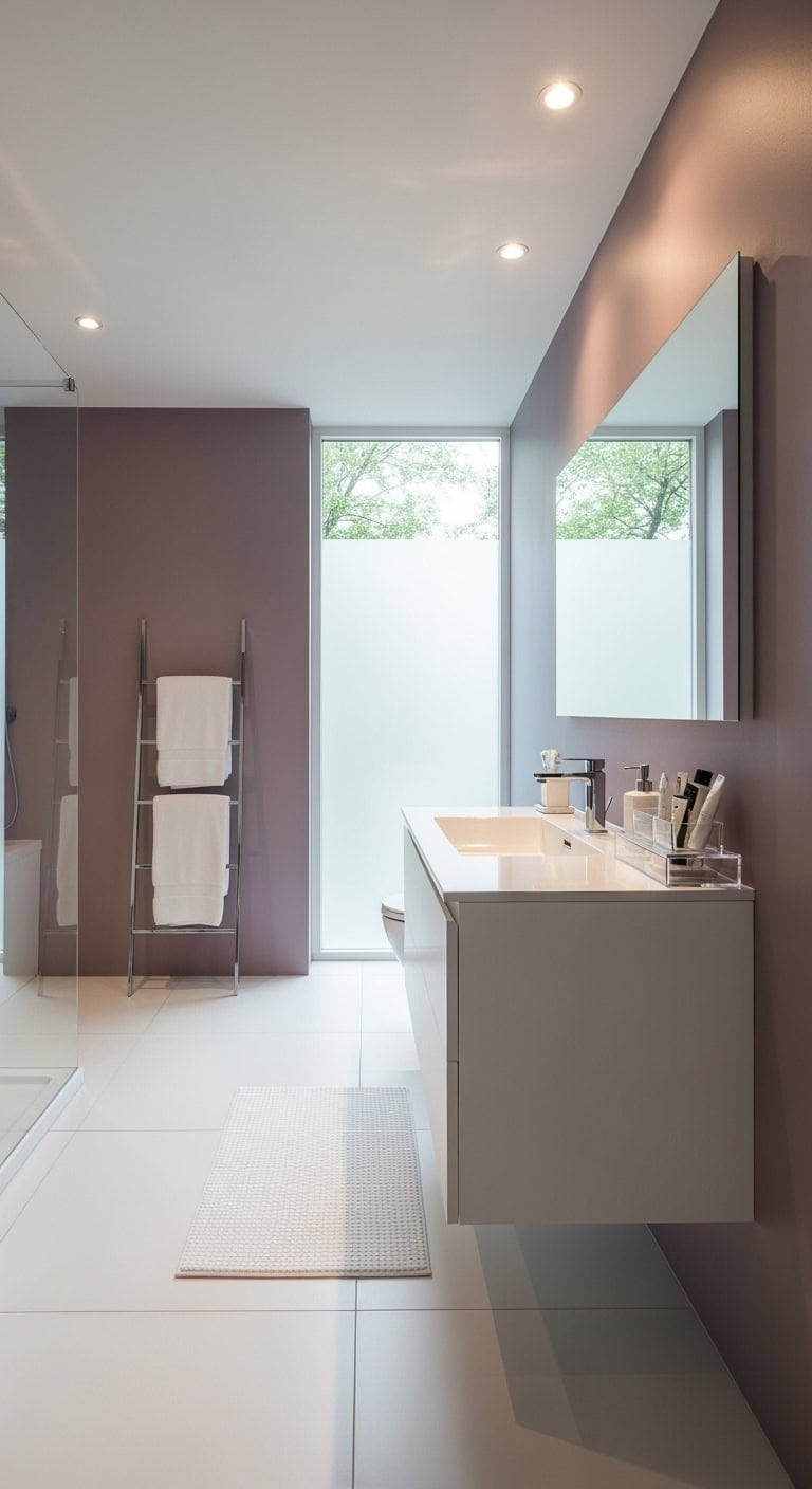 sleek mauve minimalist bathroom