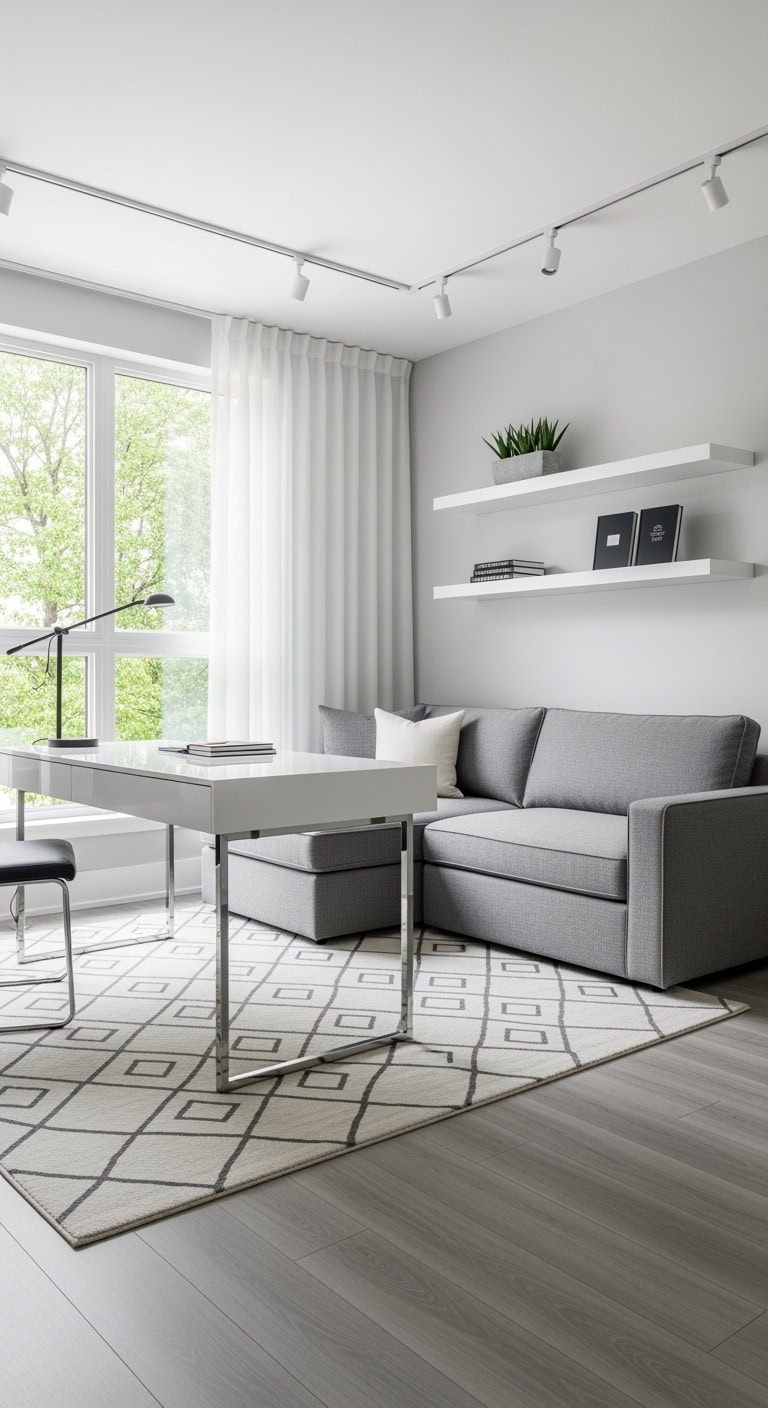 sleek white desk workspace