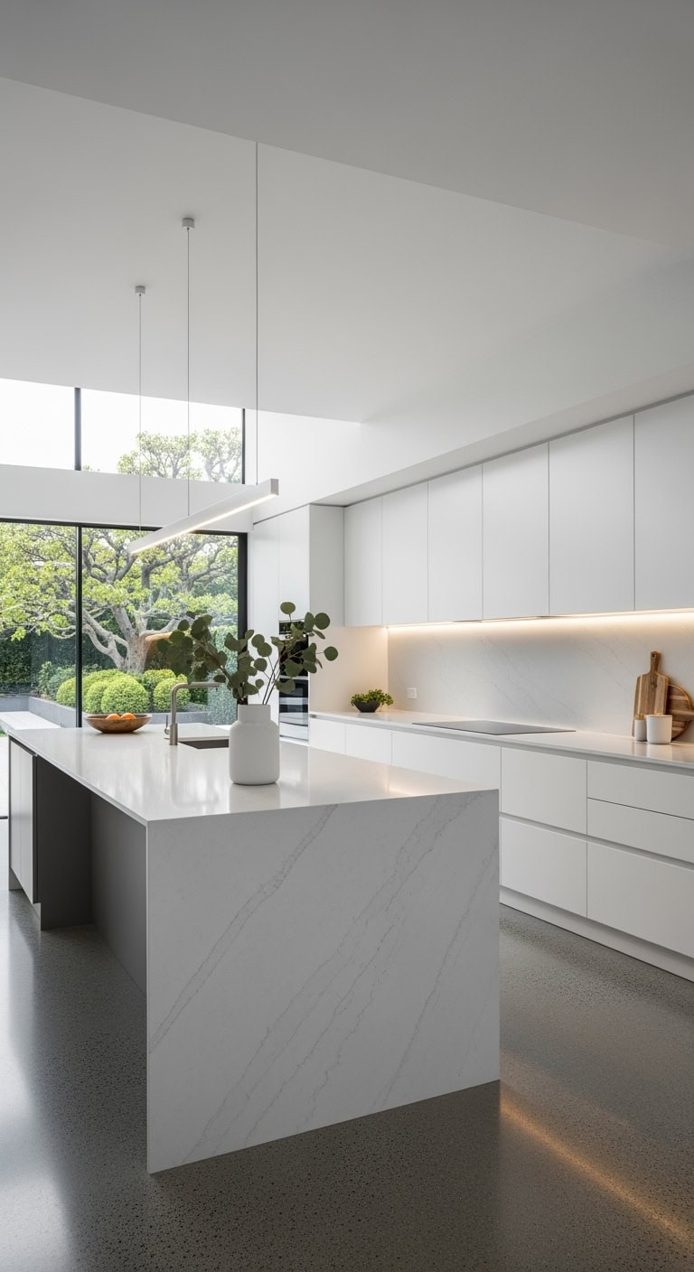 sleek white quartz kitchen