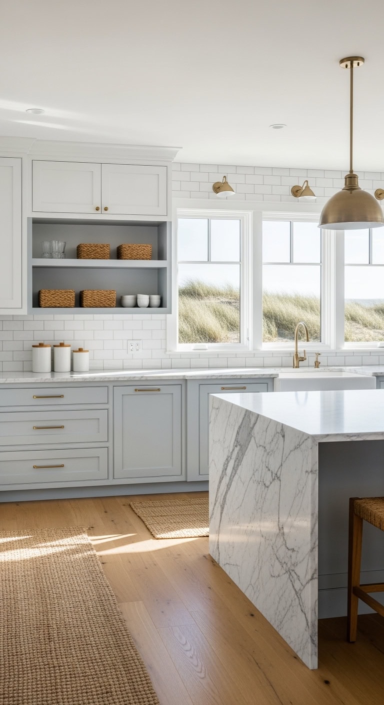 soft blue coastal kitchen makeover