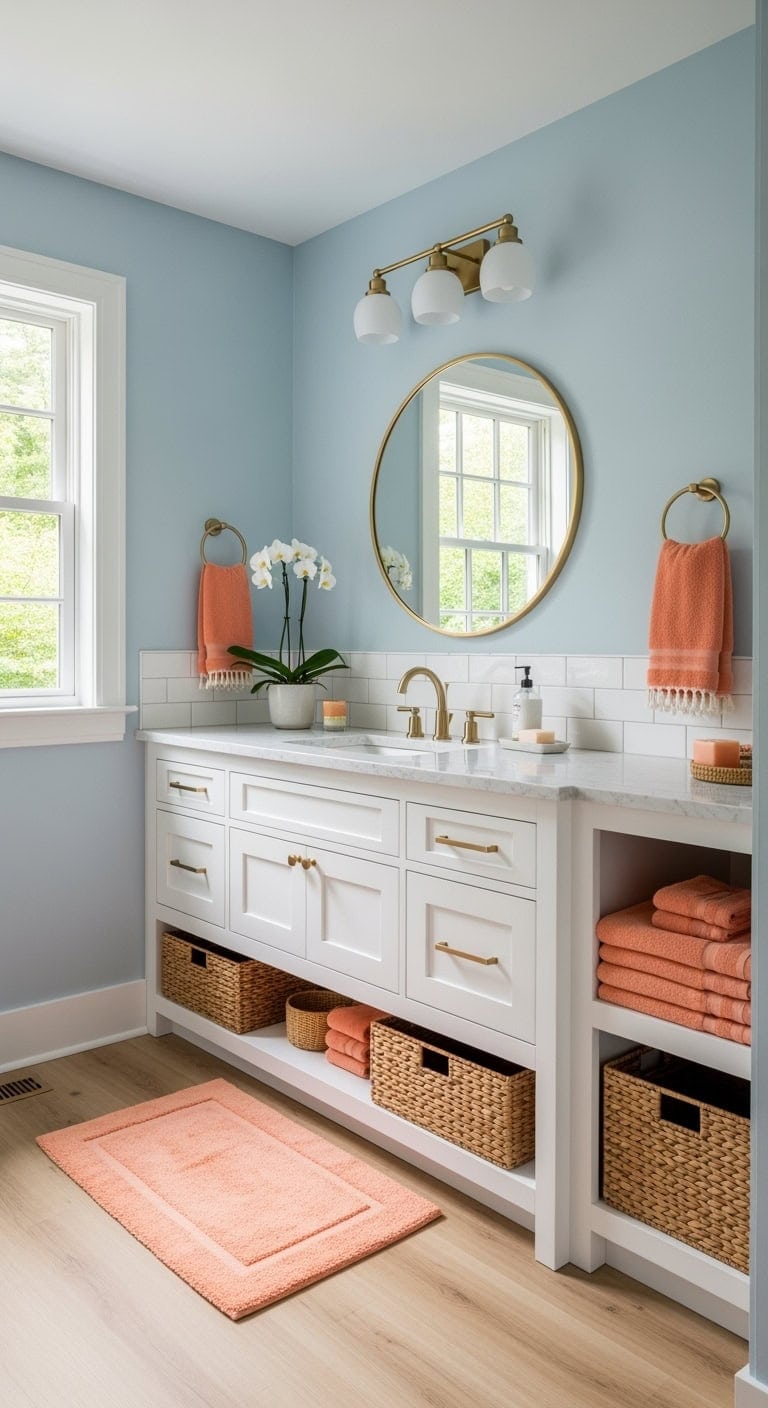 soft blue spa with peach orange