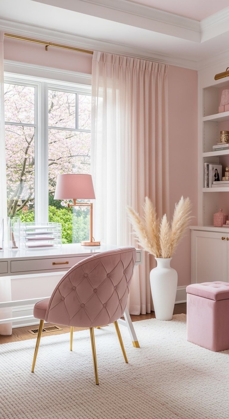 soft blush feminine workspace