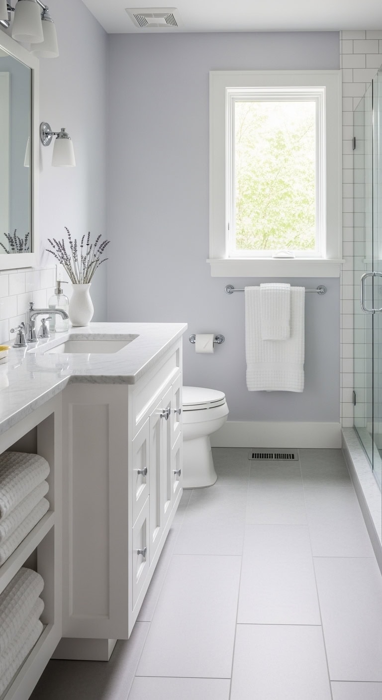 soft lavender minimalist bathroom