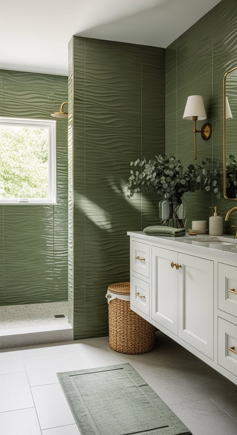 spa inspired moss green tiles