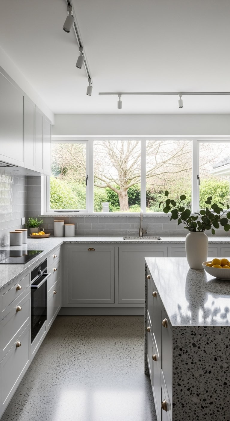 speckled grey terrazzo kitchen