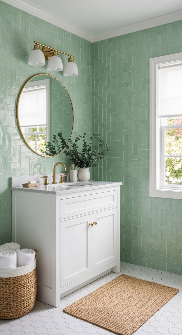 spring green basketweave bathroom