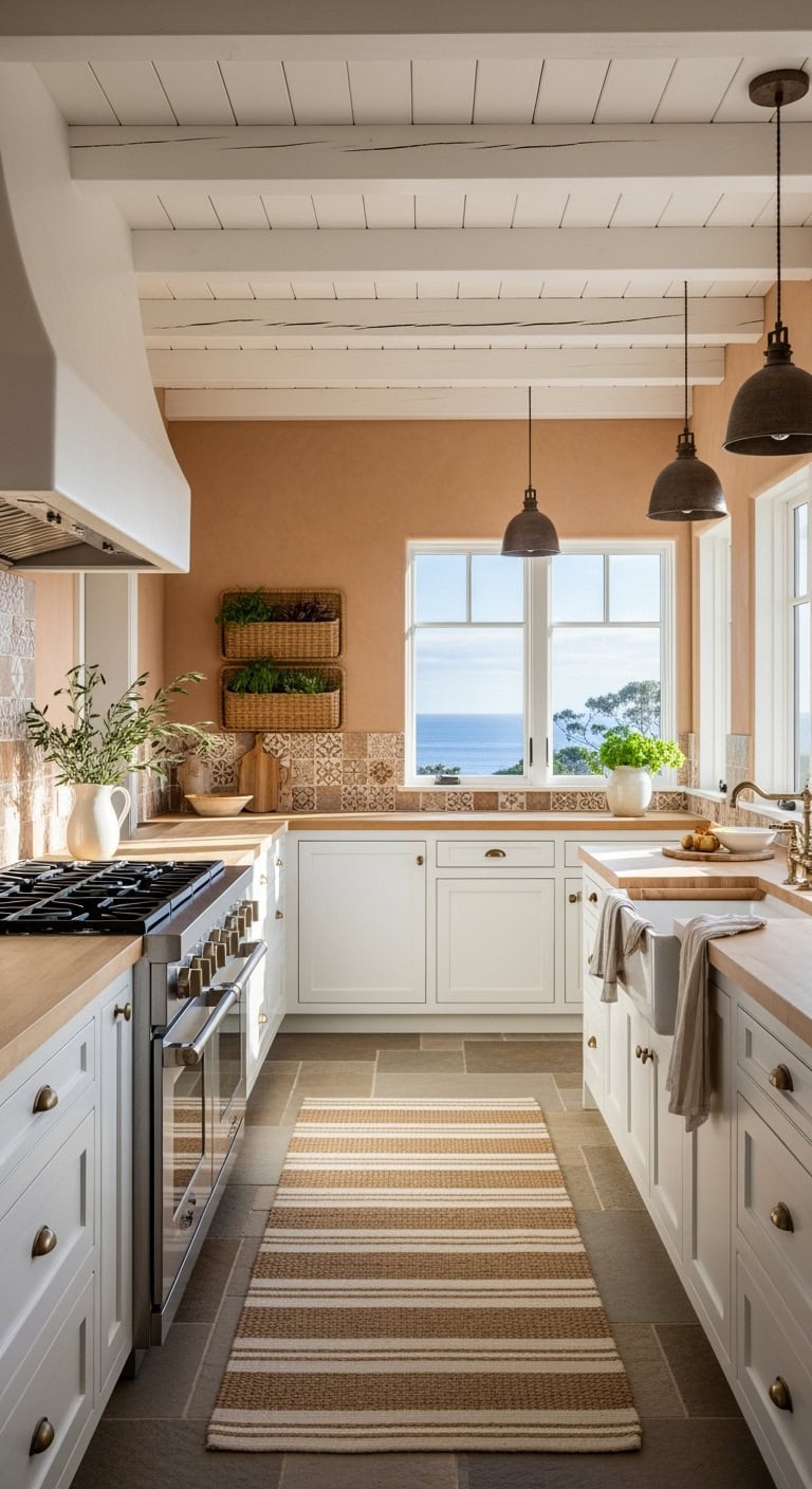 sun washed terracotta coastal kitchen