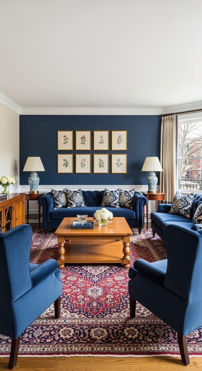 symmetrical classic bridgerton inspired livingroom