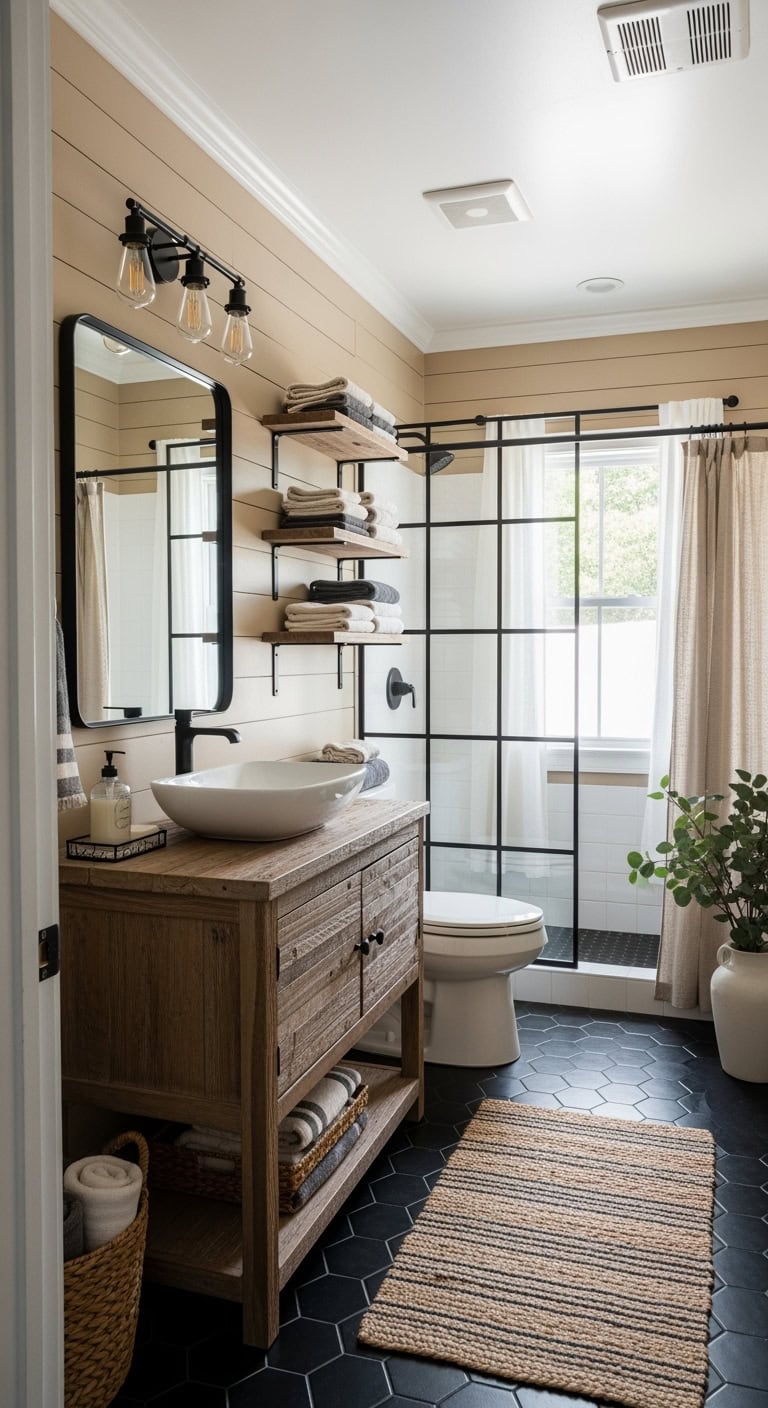 tan shiplap with black accents