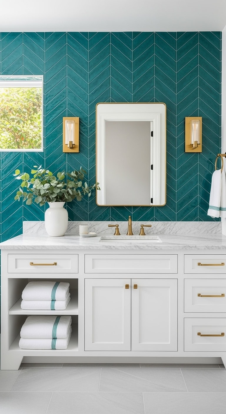 teal chevron boutique bathroom
