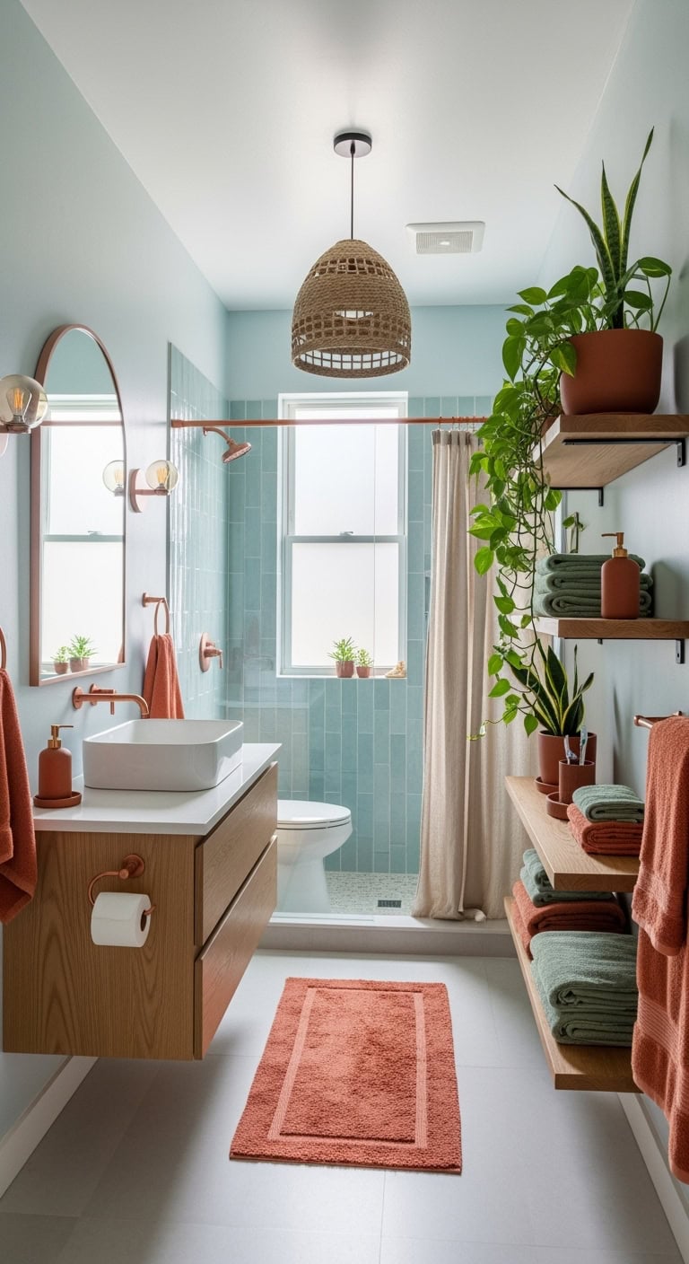 terracotta and sage bathroom