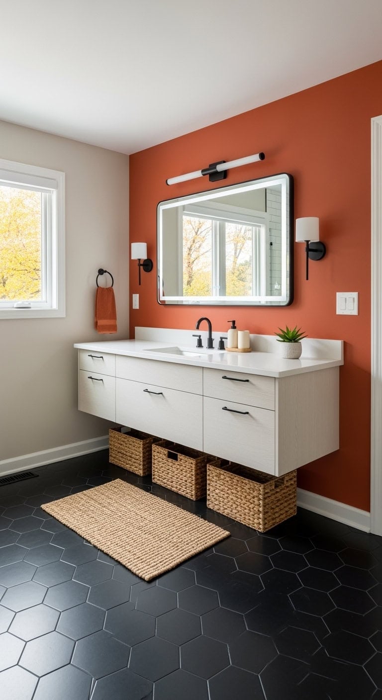 terracotta floating vanity bathroom