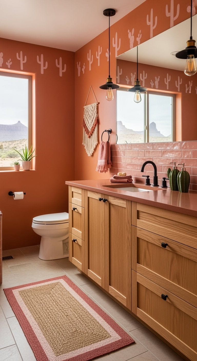 terracotta pink adobe bathroom