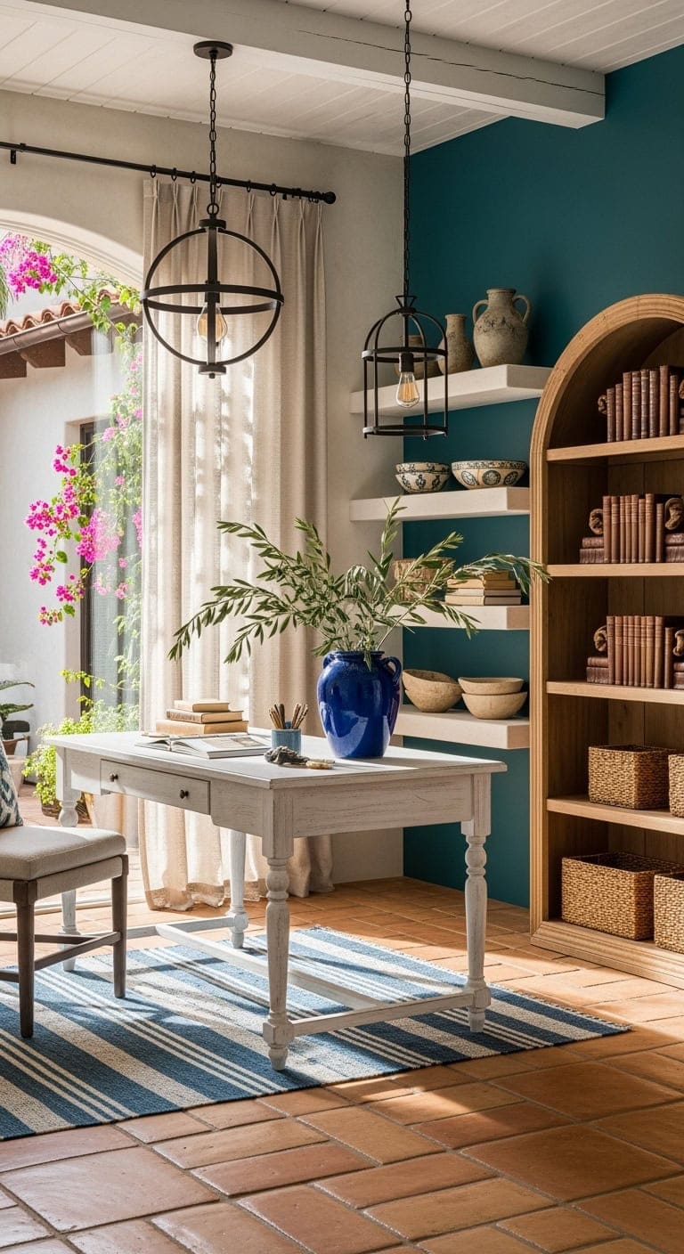 terracotta tiles blue accents