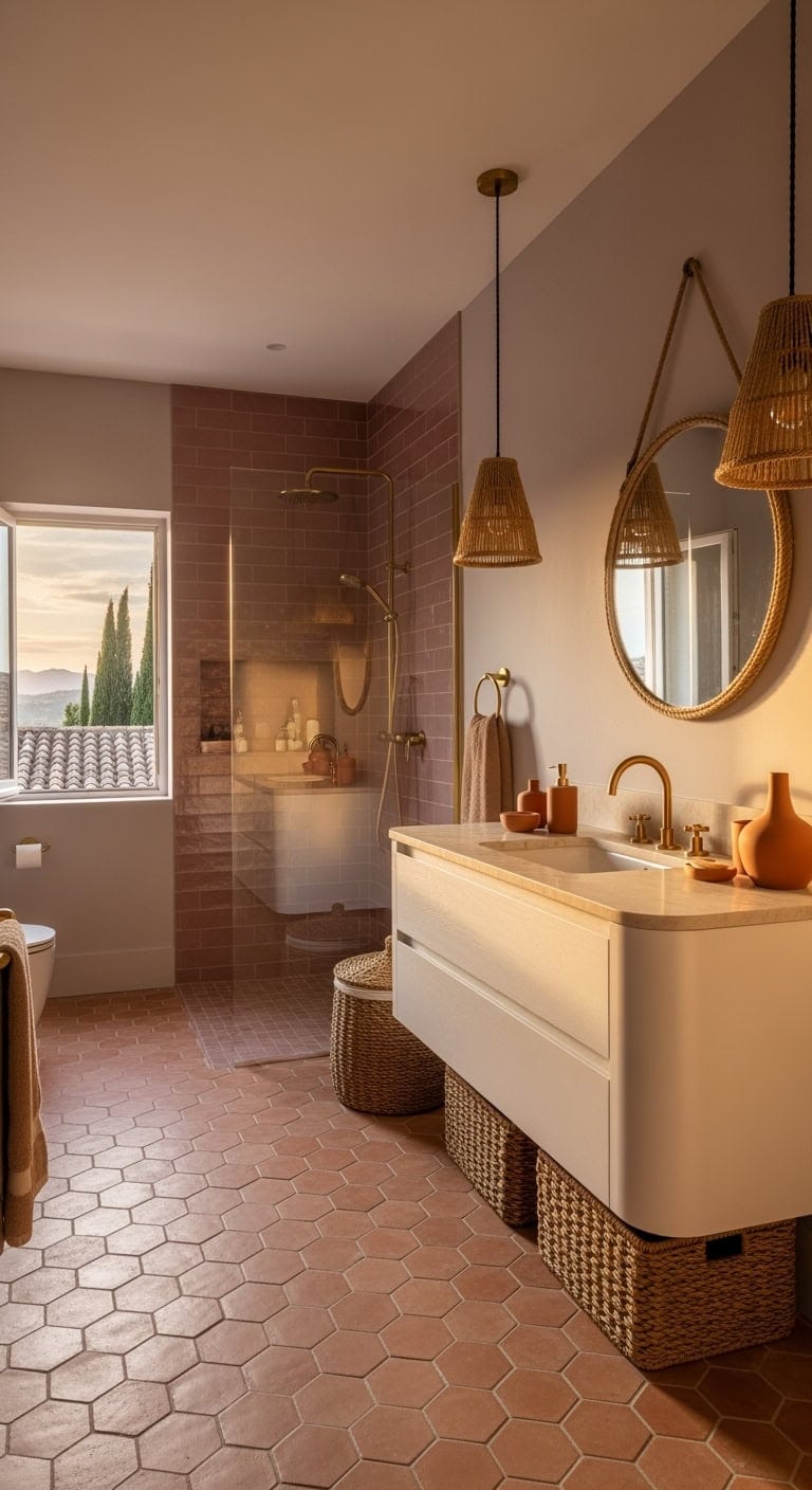 terracotta tiles with mauve